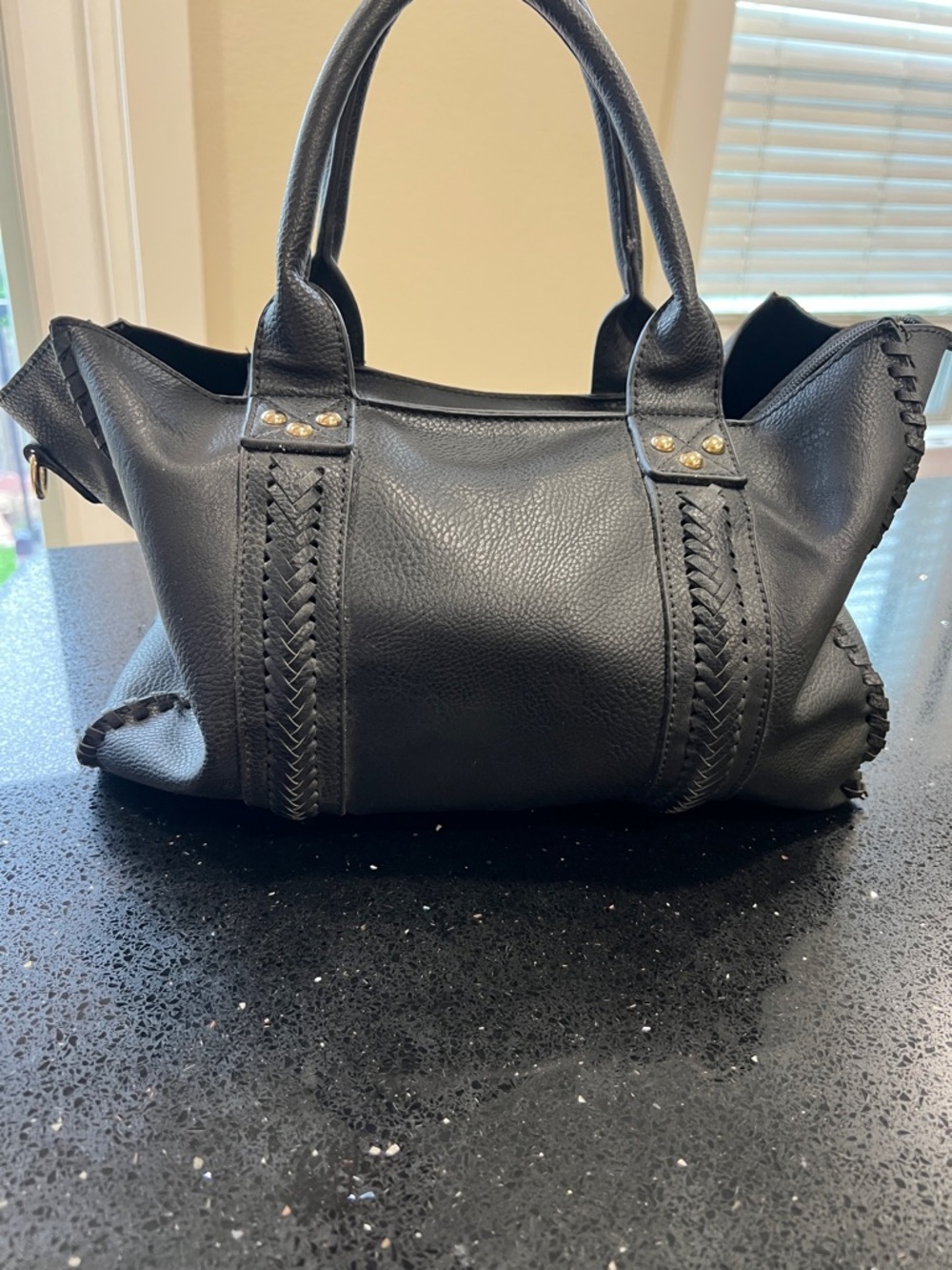 Classic Black Leather Satchel Handbag